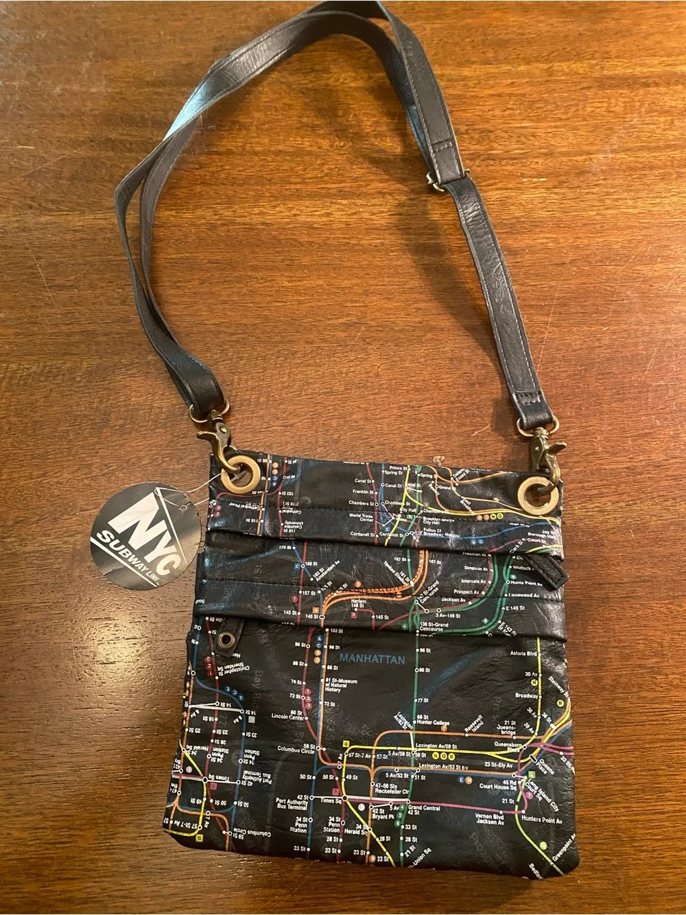 New York City NYC Subway Line Manhattan Map Crossbody shoulder women Black Bag